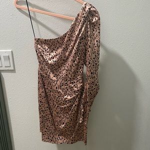 Reformation Hyperion Dress: Silk, animal print one shoulder mini dress